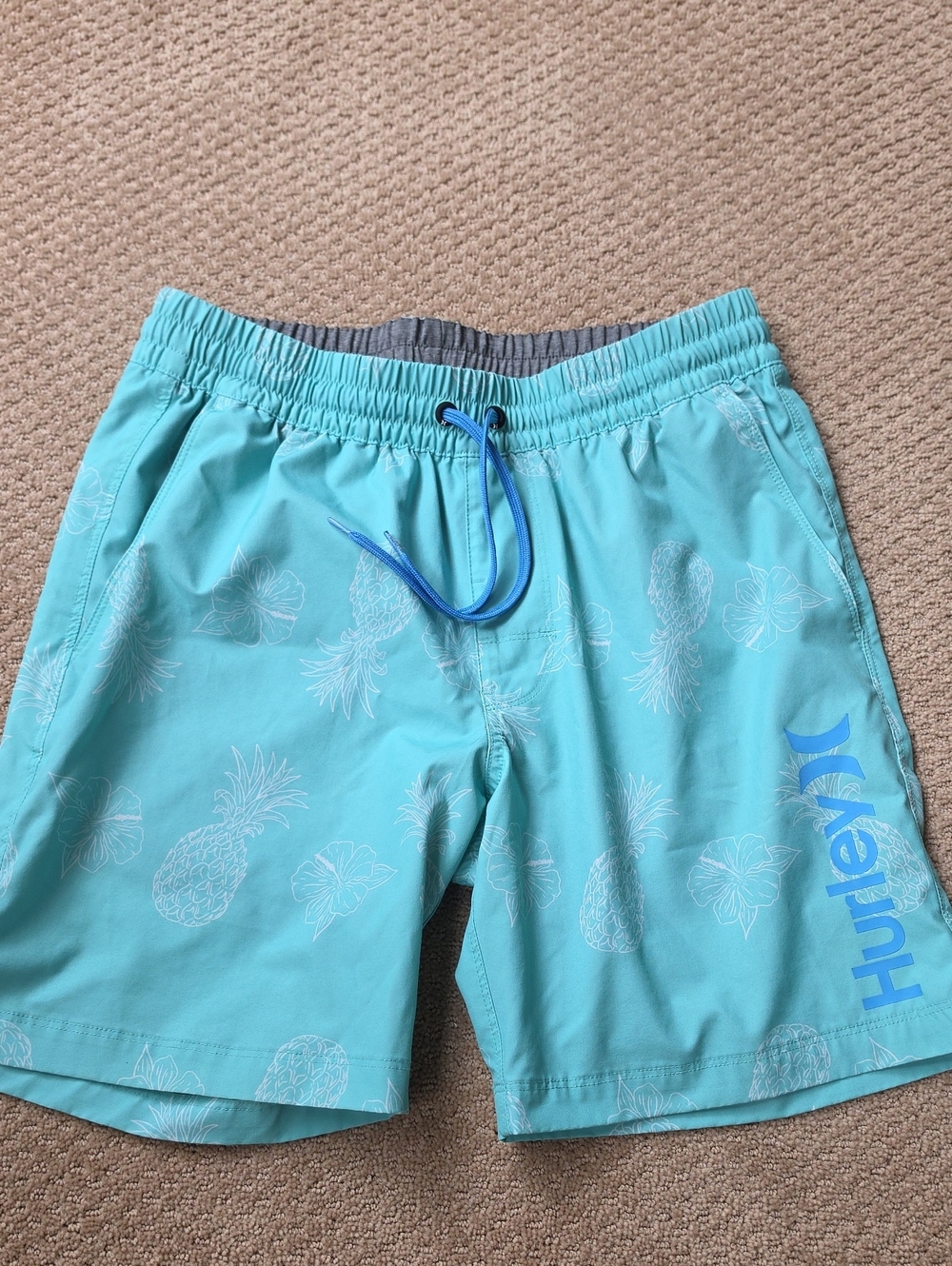 Hurley Aqua Pineapple & Hibiscus Swim Shorts with Blue Drawstring-sm